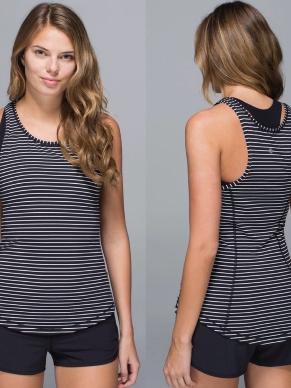 Lululemon Think Fast Tank parallel Striped Black & White Tank Top, size 6 casual